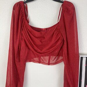 NWOT Crystal Sky Long Sparkly Sleeves, Crop Top Size S. Never Worn RED